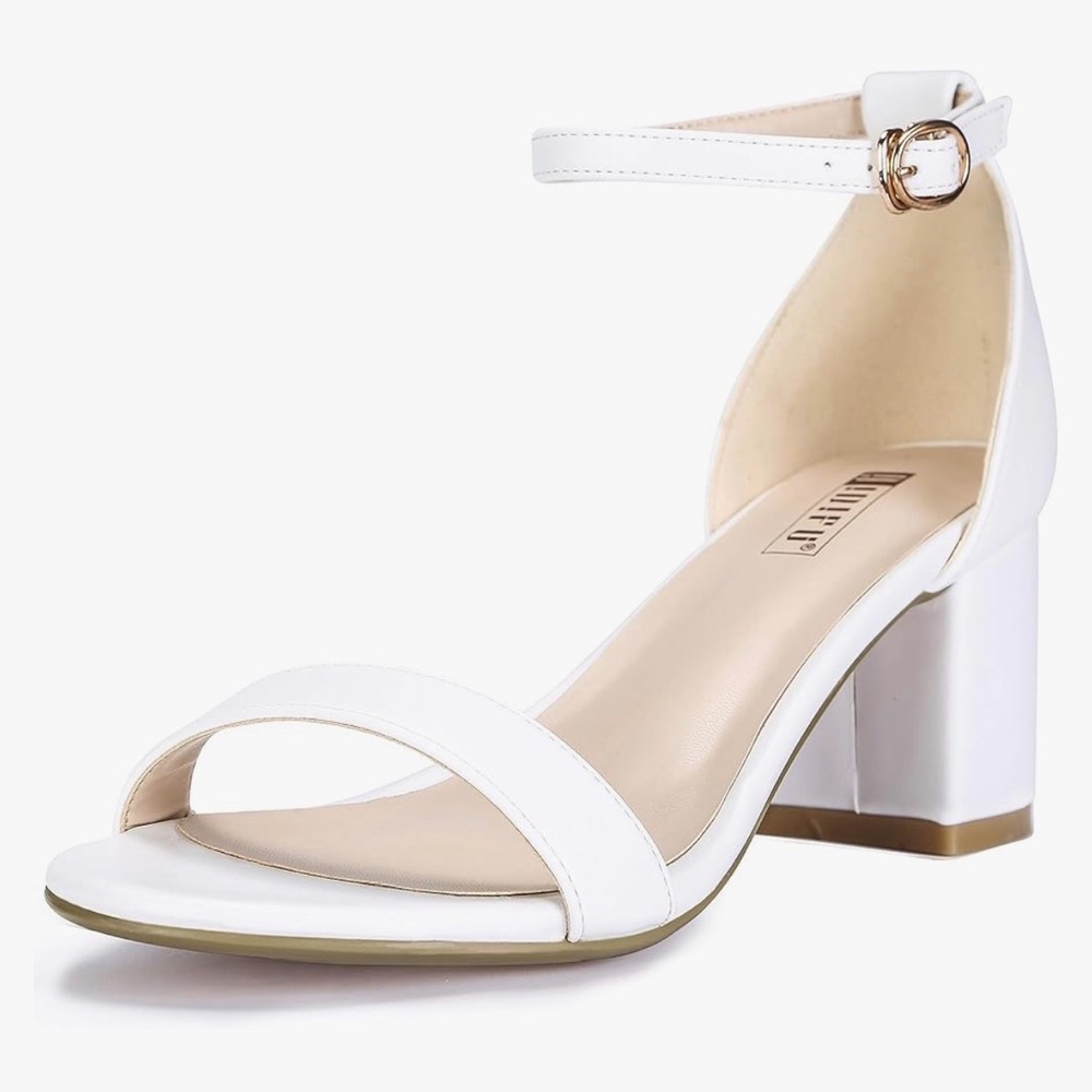 Women's Block Heels Chunky Sandals Ankle Strap Wedding Dress Shoes White 7.5